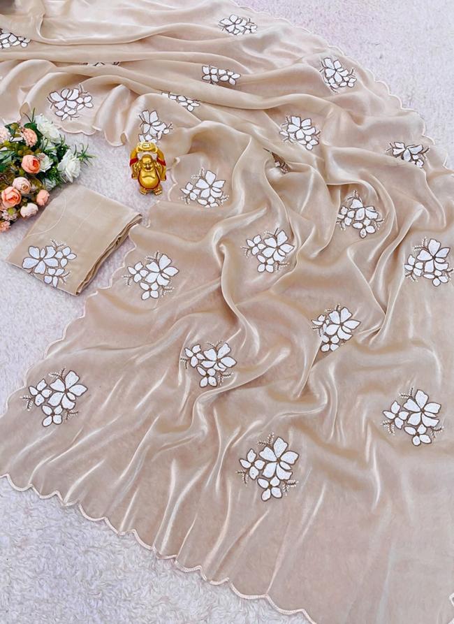 Jimmy Choo Beige Party Wear Sequins Work Saree